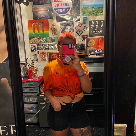 ORANGE ADIDAS CLIMALITE POLO SHIRT SIZE MEDIUM IN MENS - Picture 3 of 4